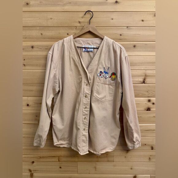 Vintage 90’s CMG Looney Tunes Size Medium Unisex Embroidered Button Up Top - Picture 1 of 13